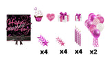 Happy Birthday - Hot Pink Sparkle Glitter Style Package (Total 19 pcs)  | Yard Sign Outdoor Lawn Decorations | Yardabrate Designer Series