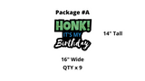 HONK! It's my Birthday Signs Green Glitter (Blue Text) Package – 14" or 20" Tall Decors (Total 4 or 9 or 13 pcs) | Yard Sign Outdoor Lawn Decorations