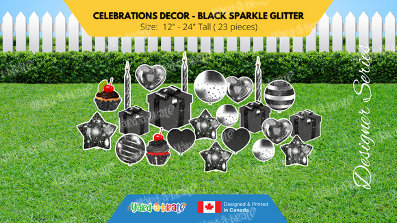 Celebrations Decor - Black Sparkle Glitter - 12