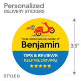 Personalized! DoorDash 3.5"x3.5" "Tips & Reviews Keep Me Driving" Delivery Bag Stickers | 6 Stickers Per Sheet- Food Delivery