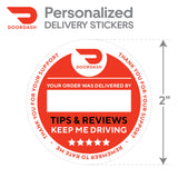 Writeable! DoorDash 2"x2" "Tips & Reviews Keep Me Driving" Delivery Bag Stickers | Food Delivery Stickers