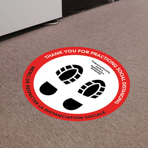 12" Inches - Biligual - Social Distancing Anti-slip Carpet Floor Stickers