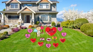 Cupid & Large Heart Valentine's Day Sign (Total 14 pcs) | Yard Sign Outdoor Lawn Decorations