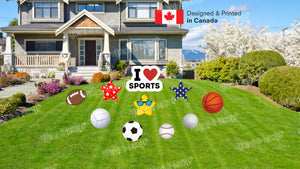 I Love Sports Sign - (12" - 18" tall) Total 10pcs set  | Yard Sign Outdoor Lawn Decorations