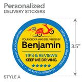 Personalized! Generic 3.5"x3.5" "Tips & Reviews Keep Me Driving" Delivery Bag Stickers | 6 Stickers Per Sheet- Food Delivery