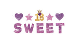 Sweet 16 Purple Package – SWEET 18" Tall + 16&Crown Sign 18" Tall + Decors 12" Tall (Total 10pcs)  | Yard Sign Outdoor Lawn Decorations