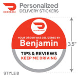 Personalized! DoorDash 3.5"x3.5" "Tips & Reviews Keep Me Driving" Delivery Bag Stickers | 6 Stickers Per Sheet- Food Delivery