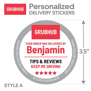 Personalized! Grubhub 3.5"x3.5" "Tips & Reviews Keep Me Driving" Delivery Bag Stickers | 6 Stickers Per Sheet- Food Delivery