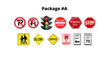 Cars and Road Signs Package – Traffic Light 16” Tall + Road Signs 14” Tall  (Total 12pcs or 25pcs) |Yard Sign Outdoor Lawn Decorations