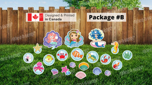 Mermaid Package - Mermaid 24" Tall + Bubbles 15" Tall + Decors (Total 10pcs or 21 pcs) | Yard Sign Outdoor Lawn Decorations