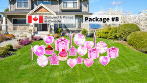 Pink Glitter Celebration Decors - 12" - 22" Decors - (Total 9 pcs or 21 pcs) | Yard Sign Outdoor Lawn Decorations