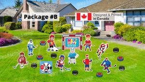 Hockey Package – Players 24” Tall + Goal Sign 36"w x 24"h + Other Decors  (Total 8pcs or 20 pcs) | Yard Sign Outdoor Lawn Decorations