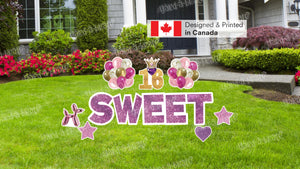 Sweet 16 Purple Glitter Package – SWEET 24" Tall + 16 Crown Sign 24" Tall + Decors (Total 12pcs)  | Yard Sign Outdoor Lawn Decorations