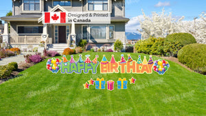 Green Orange Happy Birthday Letters Yard Card Sets - 24" Tall (Total 12pcs) | Yard Sign Outdoor Lawn Decor | Happy Birthday Set