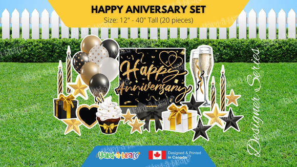 Happy Anniversary - Gold Black Style Package (Total 20pcs)  | Birthday Yard Sign (Y-0227)