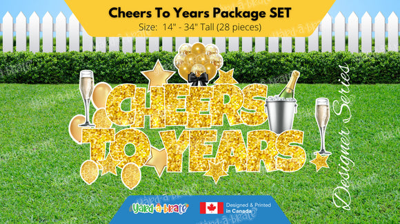 Cheers To Years Package (Total 28pcs)  | Yard Sign Outdoor Lawn Decorations | Yardabrate Designer Series | Professional Installer Kit