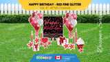 Happy Birthday - Red Fine Glitter Style Package (Total 19 pcs)  | Yard Sign Outdoor Lawn Decorations | Yardabrate Designer Series