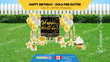 Happy Birthday - Gold Fine Glitter Style Package (Total 19 pcs)  | Yard Sign Outdoor Lawn Decorations | Yardabrate Designer Series
