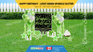 Happy Birthday - Light Green Sparkle Glitter Style Package (Total 19 pcs)  | Yard Sign Outdoor Lawn Decorations | Yardabrate Designer Series