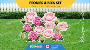 Peony & Bees Sign Package (Total 16 pcs)  | Yard Sign Outdoor Lawn Decorations | Yardabrate Designer Series