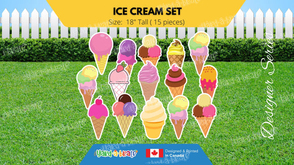 Ice Cream Set - Ice Cream Decors (Total 15 pcs) | Yard Sign Outdoor Lawn Decorations | Yardabrate Designer Series | Professional Installer