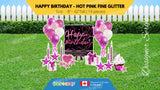Happy Birthday - Hot Pink Fine Glitter Style Package (Total 19 pcs)  | Yard Sign Outdoor Lawn Decorations | Yardabrate Designer Series