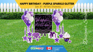 Happy Birthday - Purple Sparkle Glitter Style Package (Total 19 pcs)  | Yard Sign Outdoor Lawn Decorations | Yardabrate Designer Series