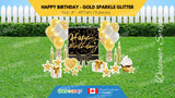 Happy Birthday - Gold Sparkle Glitter Style Package (Total 19 pcs)  | Yard Sign Outdoor Lawn Decorations | Yardabrate Designer Series