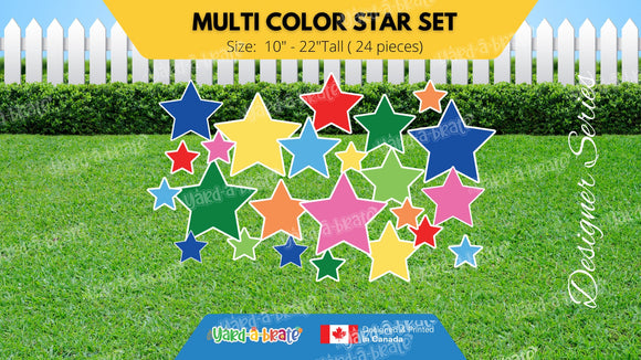 Multi Color Star Set (Total 24 pcs)  | Yard Sign Outdoor Lawn Decorations | Yardabrate Designer Series