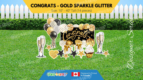 Congrats - Gold Sparkle Glitter Style Package (Total 14pcs) | Birthday Yard Sign (Y-0283)
