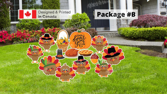 Thanksgiving Yard Sign Package – Turkey + Decors (Total 6 or 14 pcs) | Yard Sign Outdoor Lawn Decorations | Happy Thanksgiving