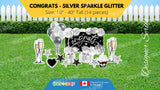 Congrats - Silver Sparkle Glitter Style Package (Total 14pcs) | Yard Sign Outdoor Lawn Decorations | Yardabrate Designer Series